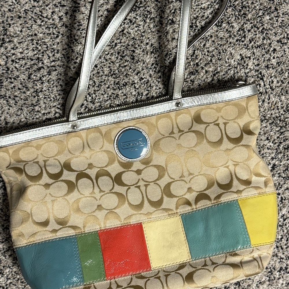Coach Signature Beige Tote with Colorful Accents